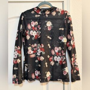 Floral Mesh Long Sleeve Top